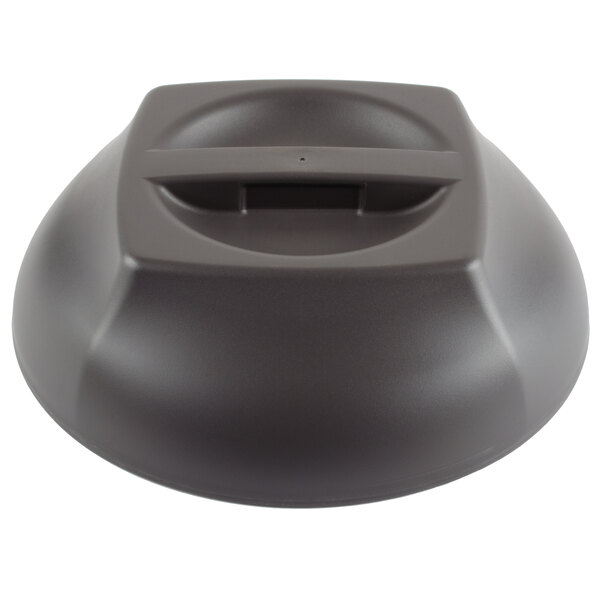 A grey plastic Cambro plate cover with a smoked dome lid on top.