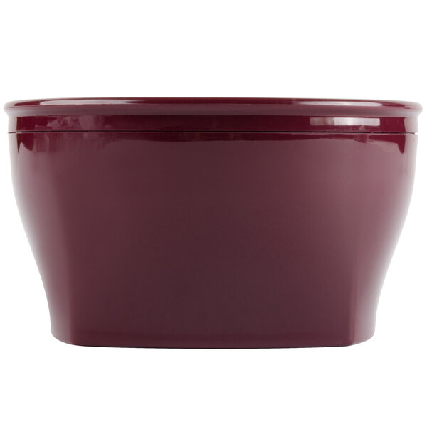 A red Cambro insulated plastic bowl.