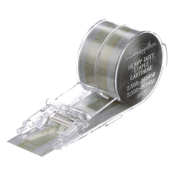 A clear plastic case containing a Swingline Heavy-Duty Staple Cartridge.