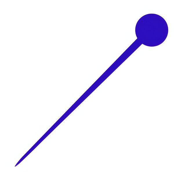 A blue pin with a round blue disc on the end.