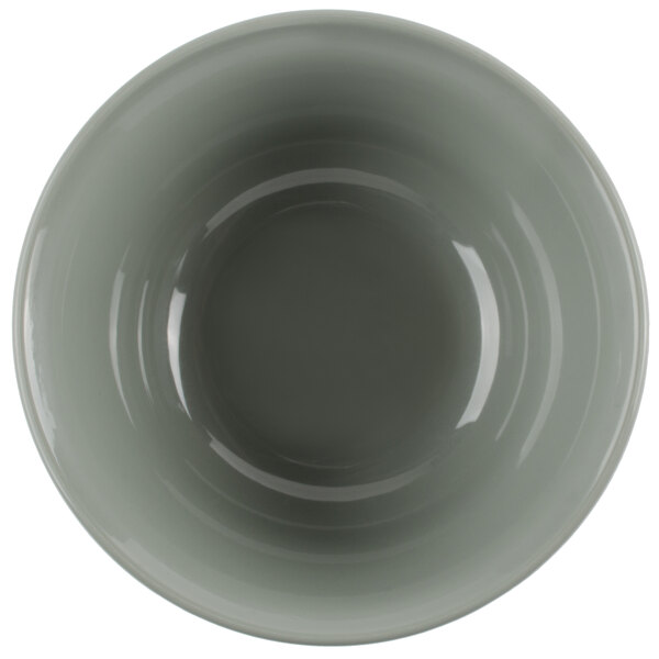 A close-up of a gray Cambro insulated plastic bowl.