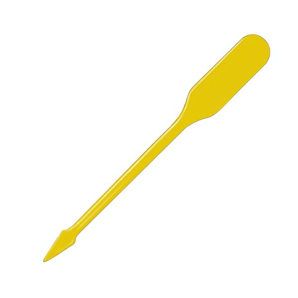 A yellow paddle pick with a long handle.