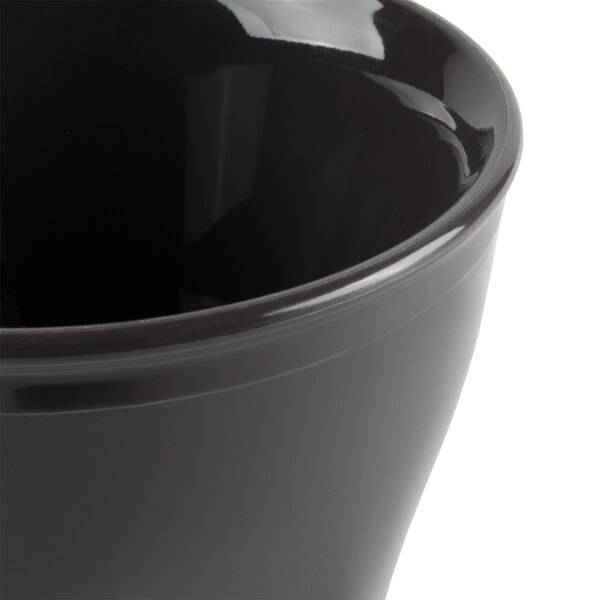 A close-up of a Cambro Harbor Collection smoked metal insulated plastic bowl with a white background.