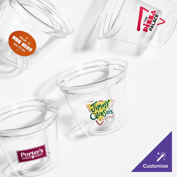 A group of empty Fabri-Kal clear plastic cups.