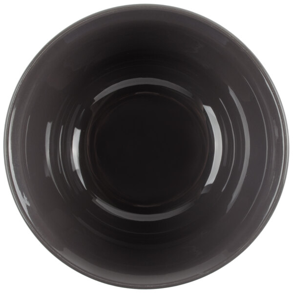 A close-up of a smoked metal Cambro Harbor Collection insulated plastic bowl.