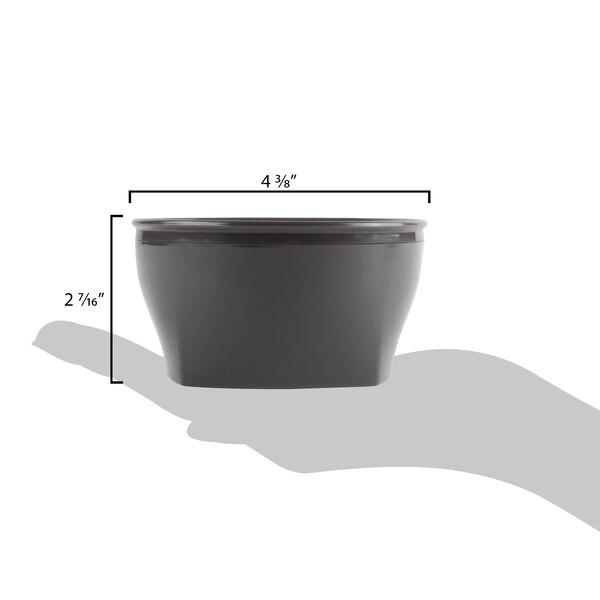 A close up of a Cambro Harbor Collection black insulated bowl.