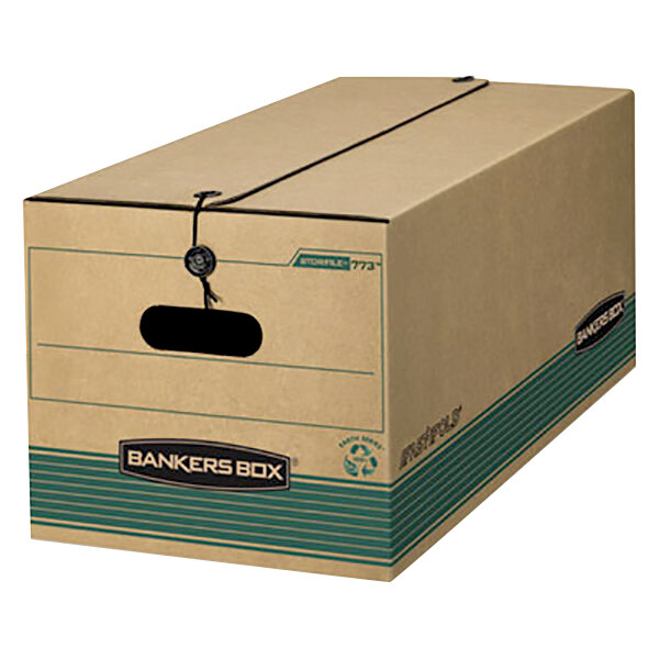 A brown Fellowes kraft storage box with a black logo.