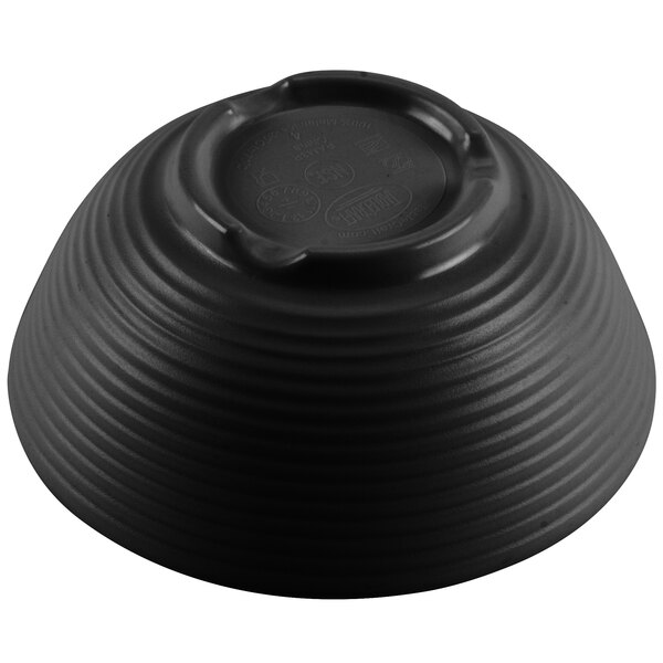 A black Tablecraft round ribbed melamine ramekin.