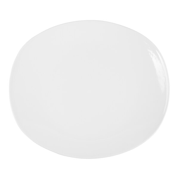 A bright white, oblong porcelain coupe plate.