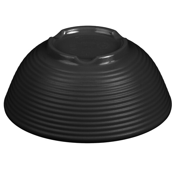 a close up of a black plate