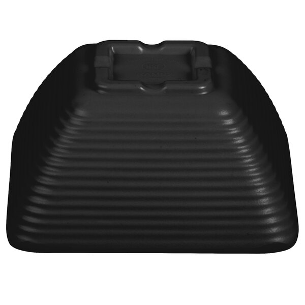 A black square Tablecraft melamine ramekin with a ribbed square base.