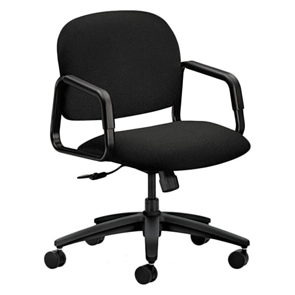 HON H4002 Black MidBack Office Chair with Fixed Arms and Swivel Base
