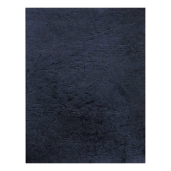 A white rectangular Fellowes navy grain textured binding system cover with black lines.