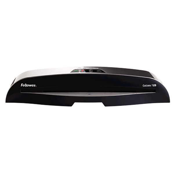 A black Fellowes Callisto 125 laminator with buttons.