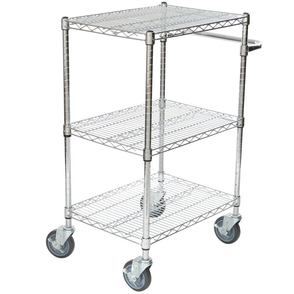 Three Shelf Chrome Utility Cart, Metal Rolling Carts With Shelves