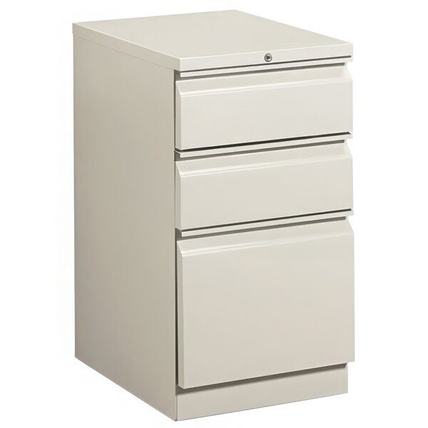 A light gray HON mobile pedestal filing cabinet with three drawers.