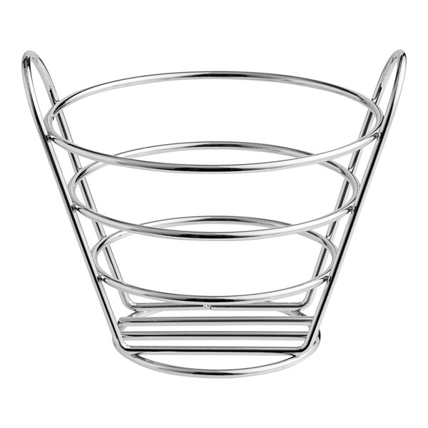 A chrome plated metal Clipper Mill by GET round bucket basket with a handle.