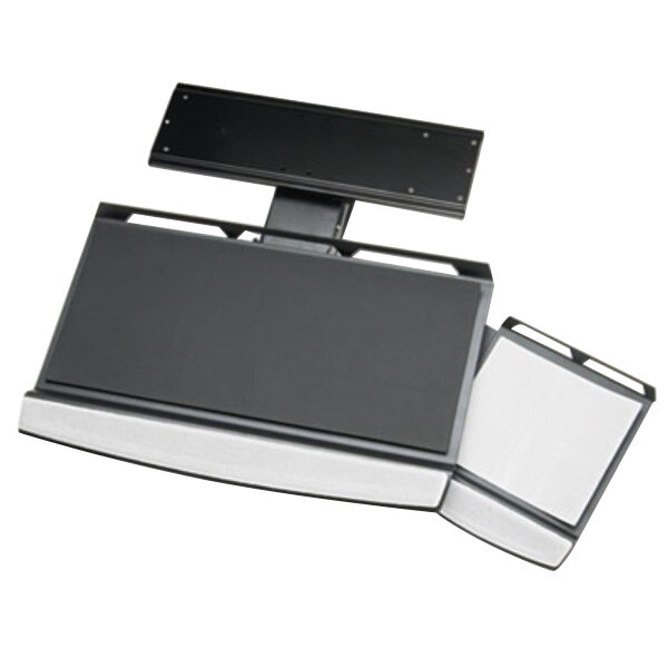 A black rectangular Fellowes keyboard manager with a black base.