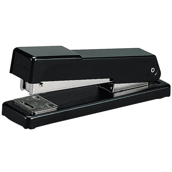 A black Swingline stapler with silver metal accents.