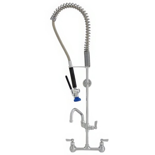 A Fisher stainless steel wall mounted pre-rinse faucet with hose attachment.