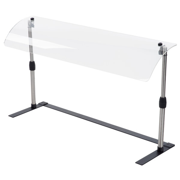 A clear plastic upright on a metal stand on a table.