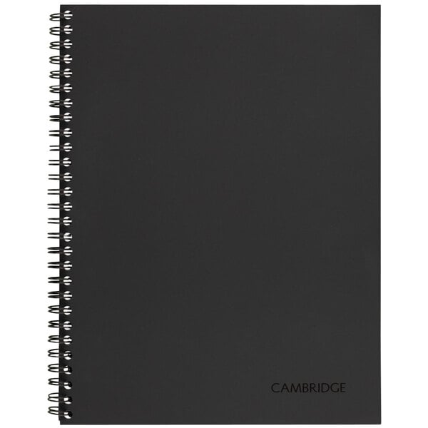 A black Cambridge business notebook with spiral binding.