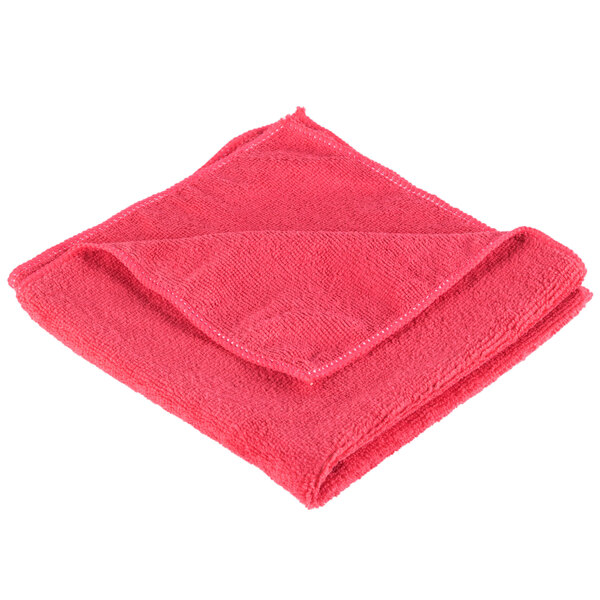A red Unger SmartColor Microfiber cleaning cloth folded on a white background.