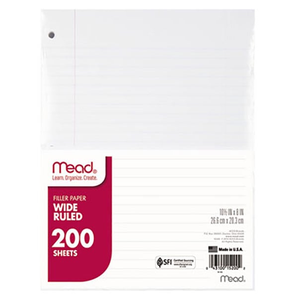 Mead 15200 8 X 10 12 White Pack Of Wide Rule Filler Sheet Paper 200 Sheets 2122