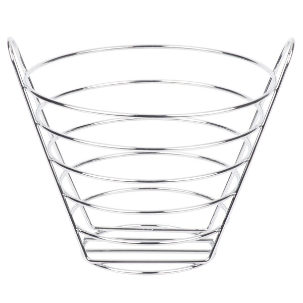 A Clipper Mill chrome plated metal wire basket with a handle.