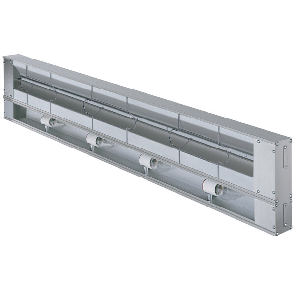 A long rectangular Hatco strip warmer with attached lights.