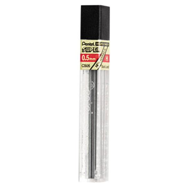 A black rectangular tube with a white label and black text containing Pentel C505H 0.5mm H lead.