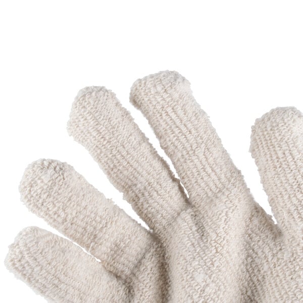 A pair of white Cordova terry baker gloves.