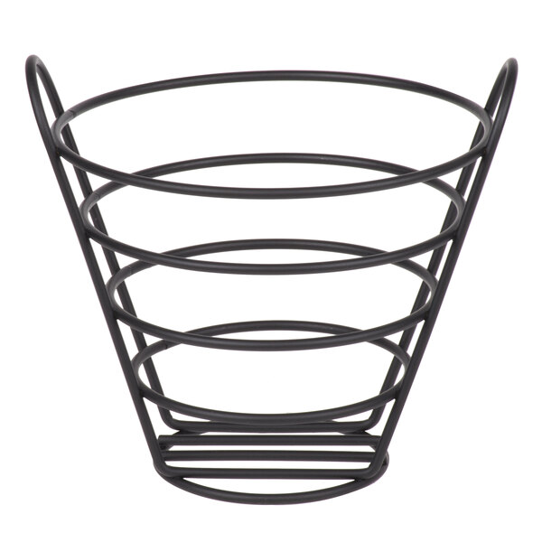 A black Clipper Mill wire bucket basket with a handle.