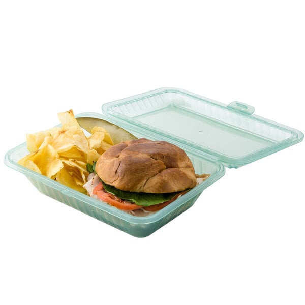 GET Eco-Takeouts Jade Green Customizable Reusable Takeout Container 6 1/2  x 5 x 1 3/4 - 48/Case