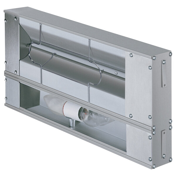 A white metal Hatco infrared warmer with lights and attached toggle controls.