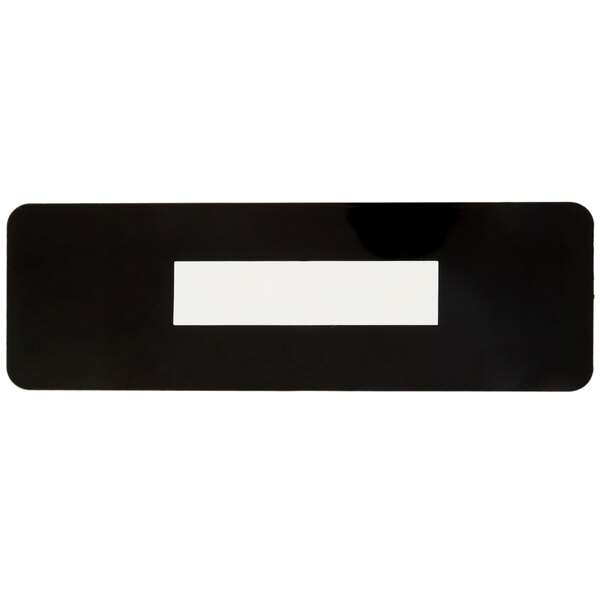 A black rectangular sign with a white rectangle and black border.
