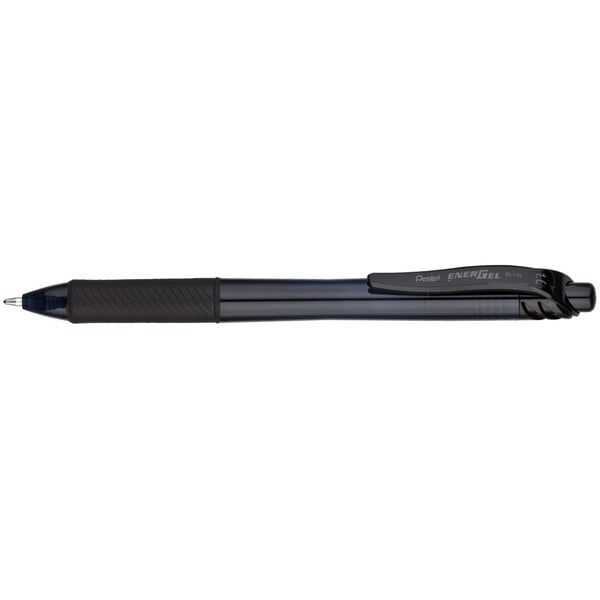 A Pentel EnerGel-X black gel pen with a black clip.