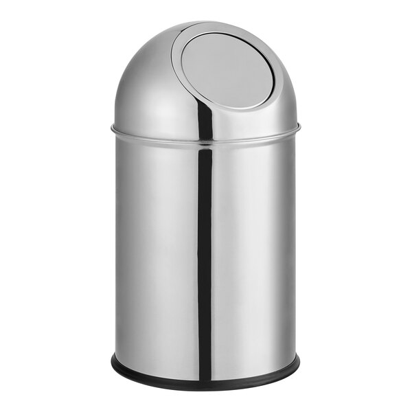 A Clipper Mill stainless steel round tabletop trash can with a dome lid.