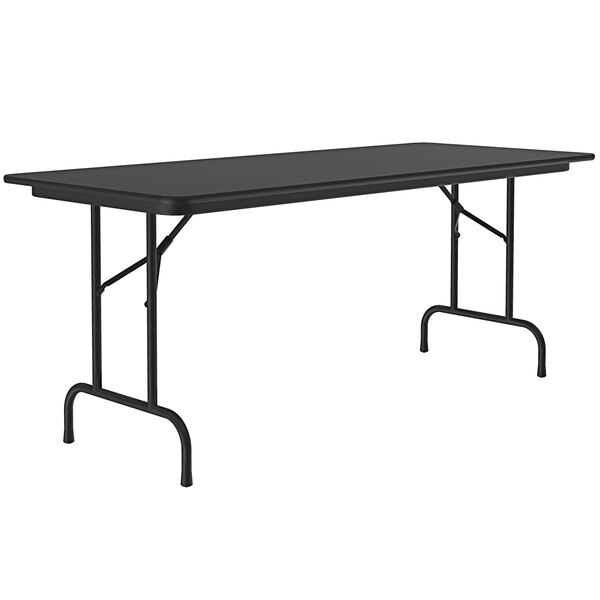 A black rectangular Correll folding table with black metal legs.