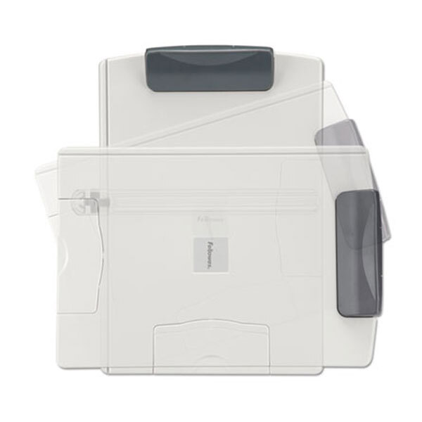 A white plastic Fellowes Flex Arm Copyholder.