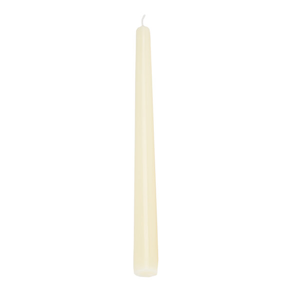 A 12-inch ivory taper candle.