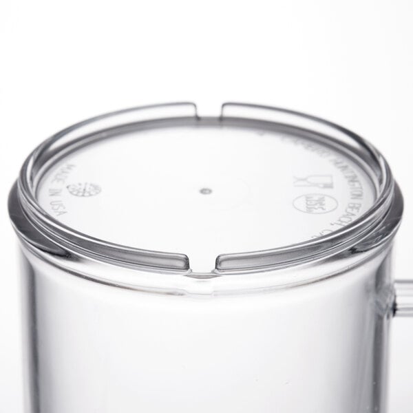 A clear Cambro polycarbonate shaker with a beige lid.