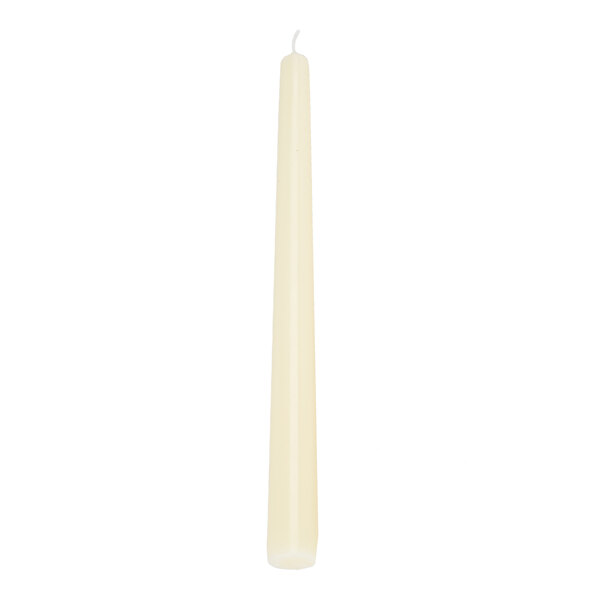 A single ivory 10-inch taper candle with a pointed tip and flat base.