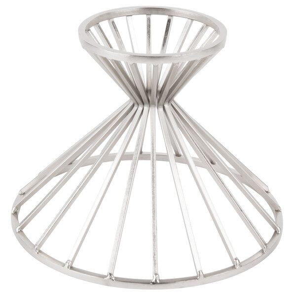 A Clipper Mill chrome plated iron wire basket with a round base.