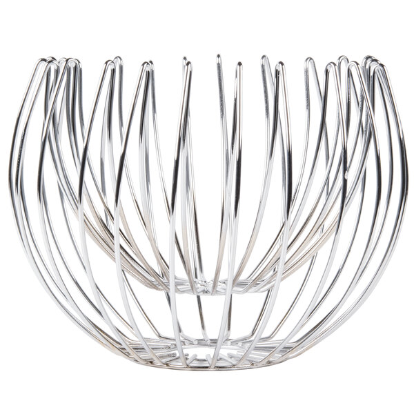 A silver wire bowl with a spiral design on it.