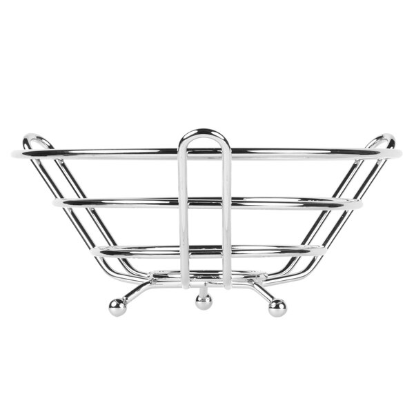 A Clipper Mill chrome plated iron round basket with a handle.