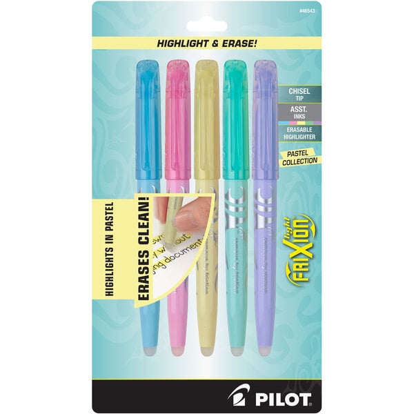 A package of 5 Pilot FriXion Light Pastel Chisel Tip Erasable Highlighters.