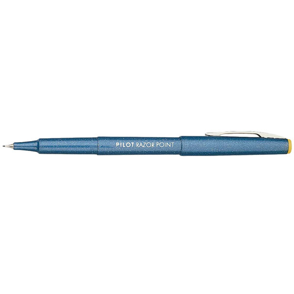 a blue pen with a yellow tip