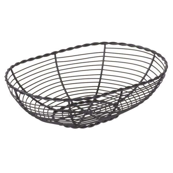 G.E.T Iron Powder Coated Enterprises WB-702 10 x 7 Oval Black Wire Basket 3 Deep