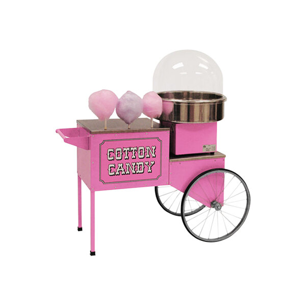 A pink Benchmark USA cotton candy cart.